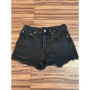 Levis 501 Shorts Womens Black Denim Cut Off Button Fly High Rise Dark Wash sz 27